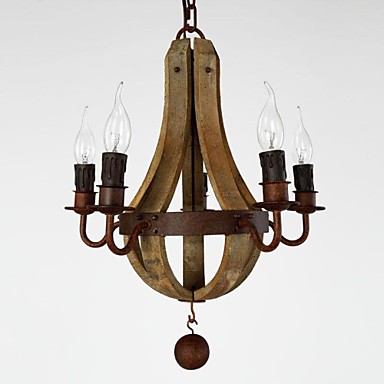 Vintage amercian rustik træ vedhæng vin tønde lysekrone lampe ...